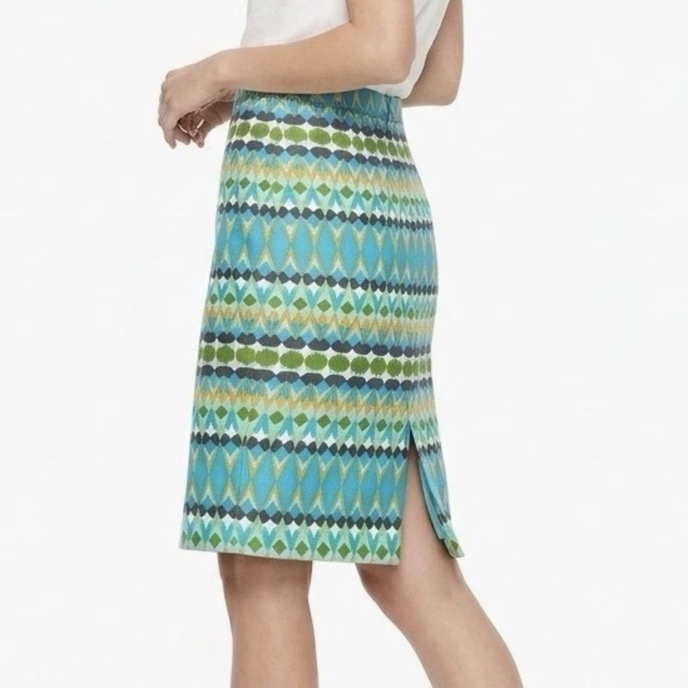 J. Crew The Pencil Skirt 6 100%โ Cotton Lined Blue Geometric Basketweave NWOT